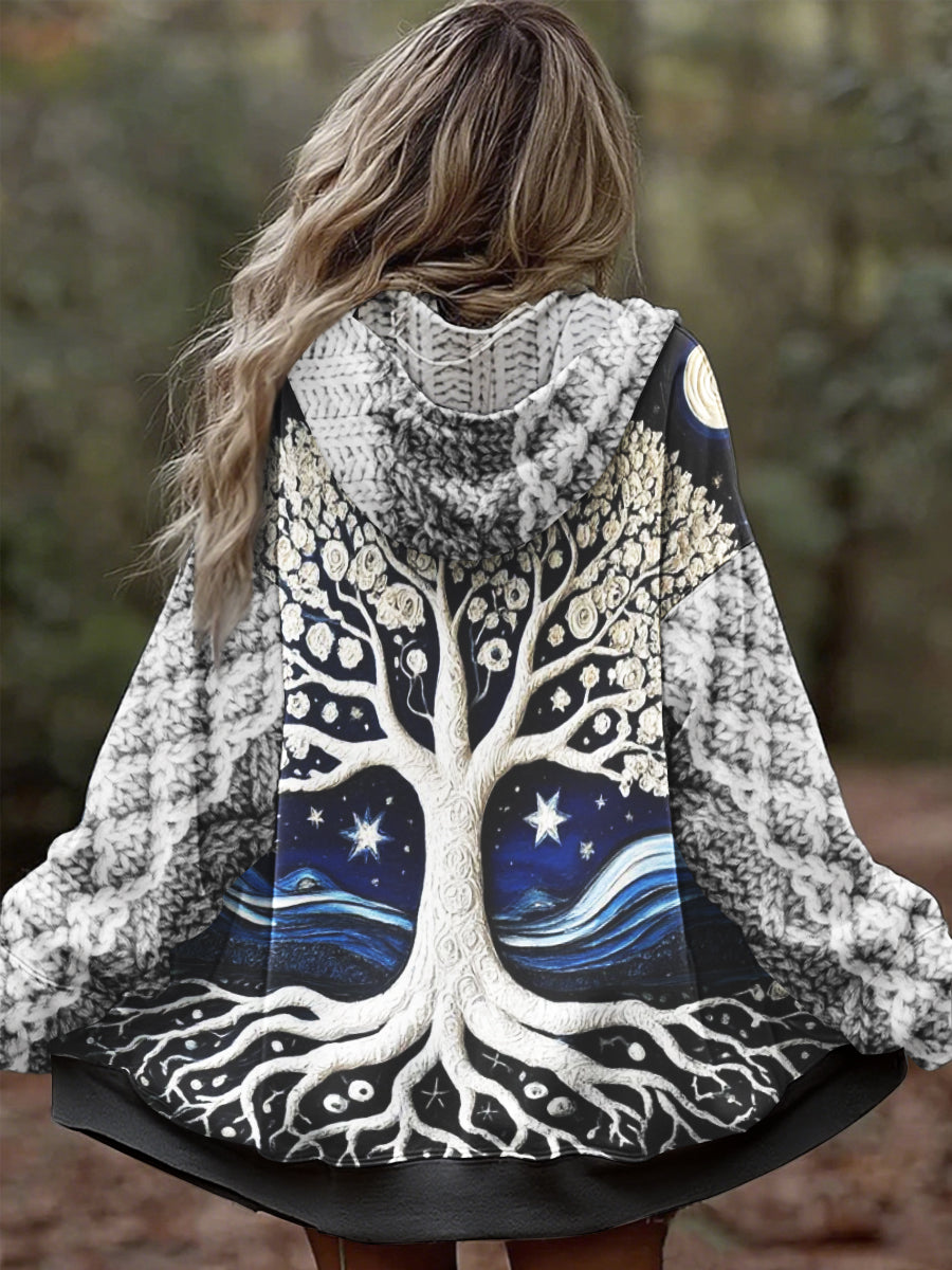 Damen Vintage Tree of Life Celtic Dick Nähte Komfortable Strick jacke mit Kapuze