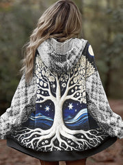 Damen Vintage Tree of Life Celtic Dick Nähte Komfortable Strick jacke mit Kapuze