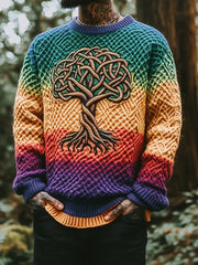 Herren Vintage Baum des Lebens Muster Wärme gestrickte Jacquard Unisex Pullover