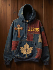 Herren Retro Casual Faith Cross Art Print Übergroße Schulter taschen Hoodie