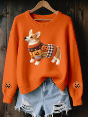 Corgi Filz-Kunst für Frauen, Halloween, inspirierter, gemütlicher Strick pullover