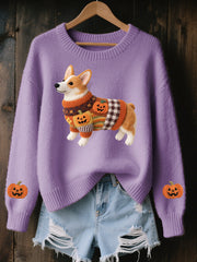 Corgi Filz-Kunst für Frauen, Halloween, inspirierter, gemütlicher Strick pullover