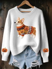 Corgi Filz-Kunst für Frauen, Halloween, inspirierter, gemütlicher Strick pullover