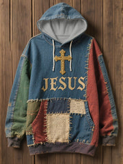 Herren Retro Casual Faith Cross Art Print Übergroße Schulter taschen Hoodie