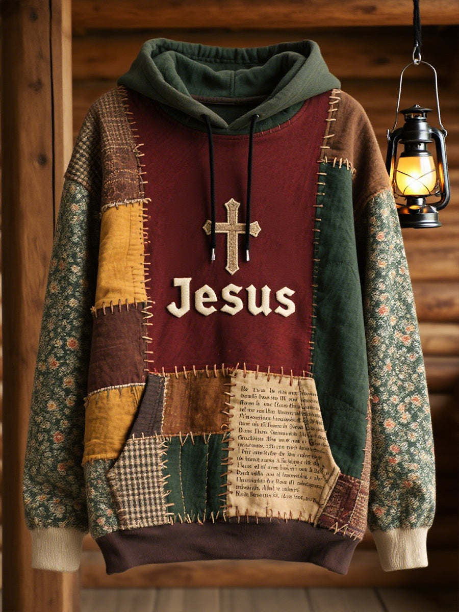 Herren Retro Casual Faith Cross Art Print Übergroße Schulter taschen Hoodie