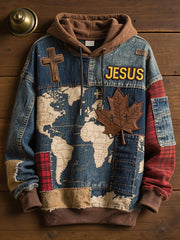 Herren Retro Casual Faith Cross Art Print Übergroße Schulter taschen Hoodie