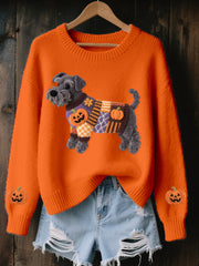 Frauen Halloween inspirierte Schnauzer Hund Filz Kunst Gemütliche Strick pullover