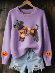 Frauen Halloween inspirierte Schnauzer Hund Filz Kunst Gemütliche Strick pullover