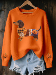 Damen Halloween inspirierte Dackel Filz kunst Gemütliche Strick pullover
