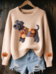 Frauen Halloween inspirierte Schnauzer Hund Filz Kunst Gemütliche Strick pullover