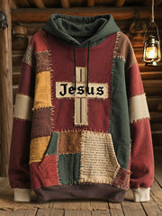 Herren Retro Casual Faith Cross Art Print Übergroße Schulter taschen Hoodie