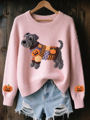 Frauen Halloween inspirierte Schnauzer Hund Filz Kunst Gemütliche Strick pullover