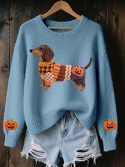 Damen Halloween inspirierte Dackel Filz kunst Gemütliche Strick pullover