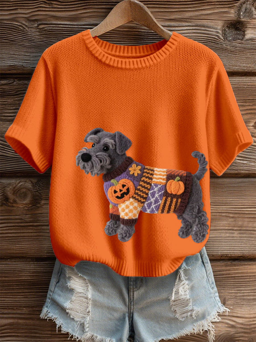 Frauen Halloween inspirierte Schnauzer Hund Filz Kunst Gemütliches Stricktop