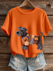 Frauen Halloween inspirierte Schnauzer Hund Filz Kunst Gemütliches Stricktop