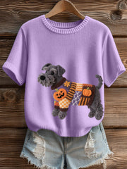Frauen Halloween inspirierte Schnauzer Hund Filz Kunst Gemütliches Stricktop