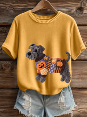 Frauen Halloween inspirierte Schnauzer Hund Filz Kunst Gemütliches Stricktop