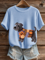 Frauen Halloween inspirierte Schnauzer Hund Filz Kunst Gemütliches Stricktop