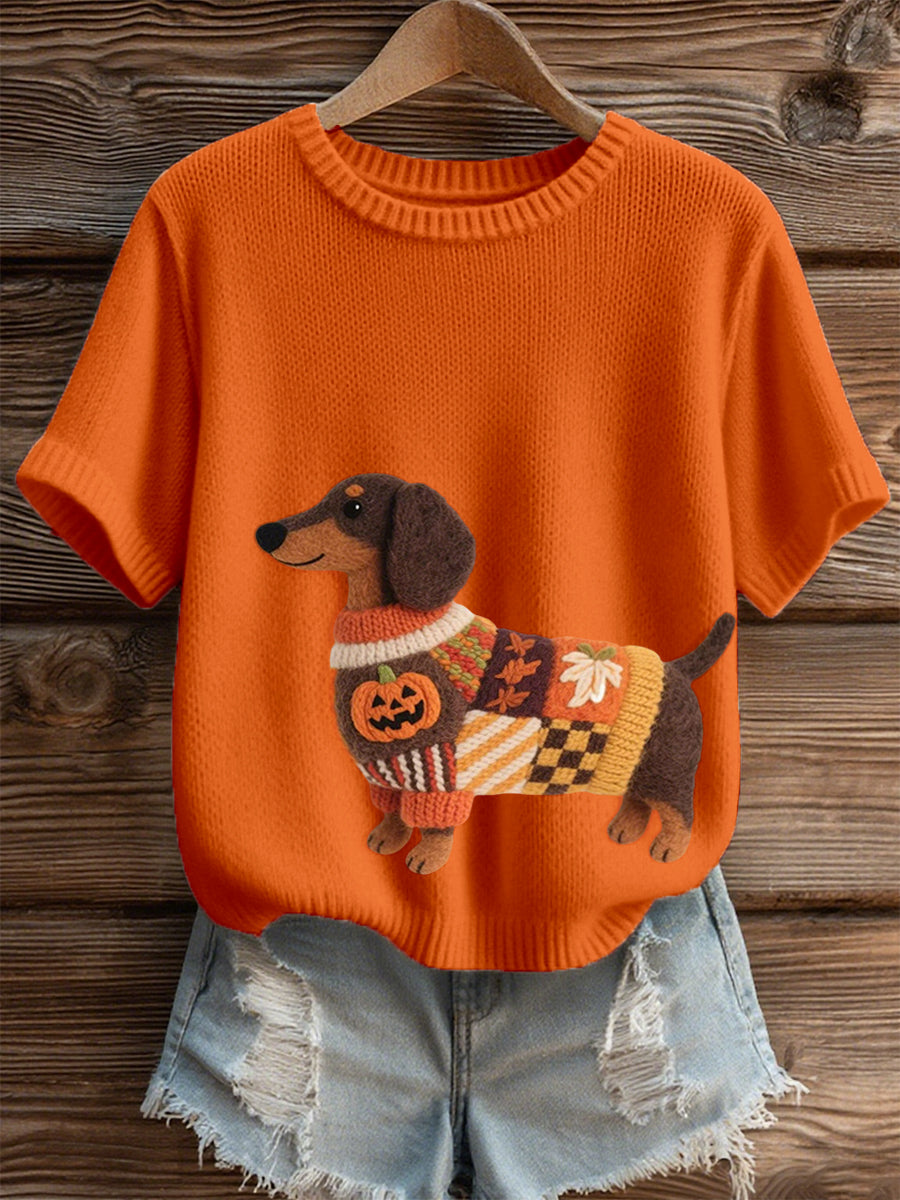 Damen Halloween inspirierte Dackel Filz kunst Gemütliches Strick oberteil