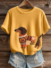 Damen Halloween inspirierte Dackel Filz kunst Gemütliches Strick oberteil