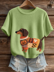 Damen Halloween inspirierte Dackel Filz kunst Gemütliches Strick oberteil